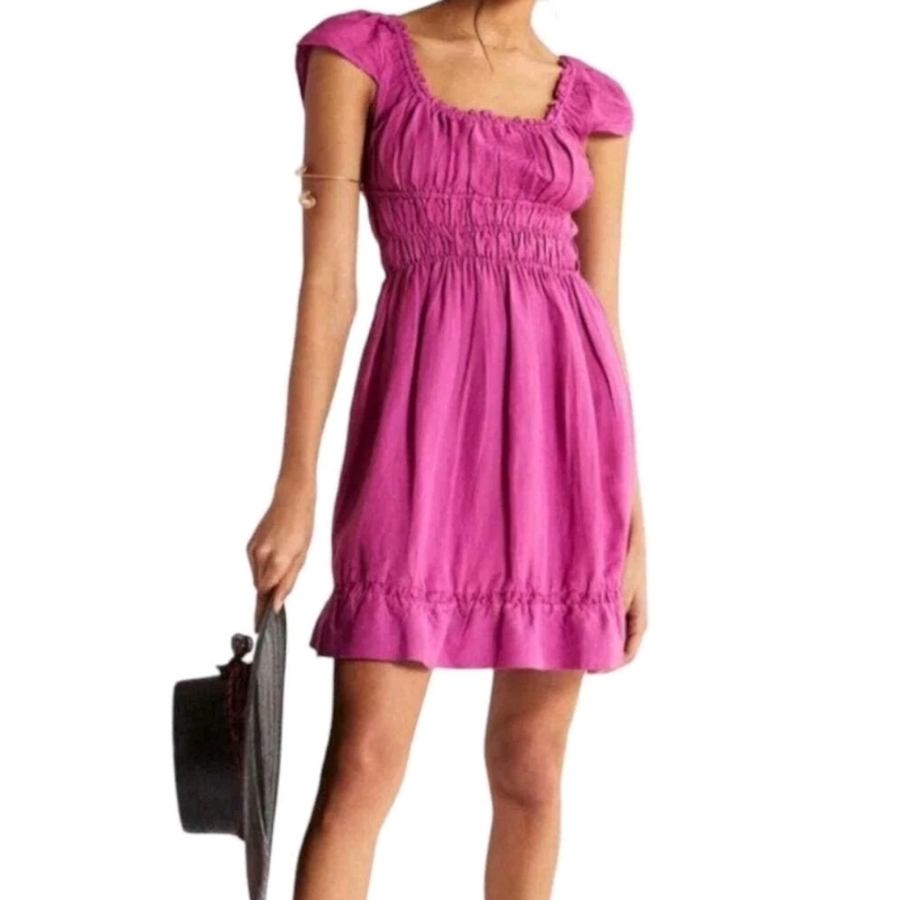 Anthropologie Smocked Waist Linen Mini Dress‎
